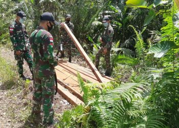 Laksanakan Patroli, Satgas Yonif 642/Kapuas Amankan Kayu Hasil Illegal Logging di Wilayah Perbatasan