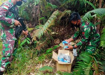 Satgas Pamtas Yonif 642 Amankan Dus Berisi Puluhan Jenis Obat-Obatan Ilegal