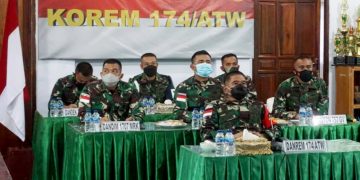 Danrem Merauke Hadiri Taklimat Awal Wasrik Post Audit Itdam XVII/Cenderawasih Secara Virtual