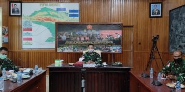 Kasrem 174 Merauke Ikuti Rakorter TNI Tahun 2021 Secara Virtual