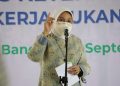 Menaker Ida Fauziyah pada acara Sosialisasi Program BPJS Ketenagakerjaan bagi Pekerja Bukan Penerima Upah di Bandung, Jawa Barat, Sabtu (11/9/2021).