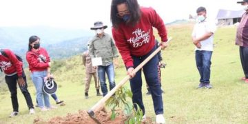 Satika Simamora dan Mahasiswa Prodi Theologi IAKN Tarutung Tanam Pohon Berbuah di Desa Wisata Aritonang Muara
