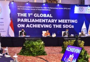 Ketua DPR RI Puan Maharani secara resmi membuka Inter-Parliamentary Union (IPU) dalam forum First Global Parliamentary Meeting on Achieving the SDGs secara daring pada 28-30 September 2021. Foto: dpr.go.id