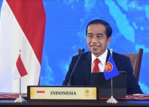 Presiden Joko Widodo saat menyampaikan pidatonya dari Istana Kepresidenan Bogor, Jabar, pada KTT ASEAN ke-38, secara virtual, Selasa (26/10/2021). (Foto: BPMI Setpres/Lukas)