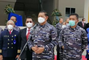 Kasal Laksamana TNI Yudo Margono saat memberikan keterangan pers usai Peresmian Gedung Akademi Maritim Nasional Jakarta Raya (Aman Jaya), Kelapa Gading, Jakarta Utara, Jumat (1/10/2021). (Foto: TNI AL)