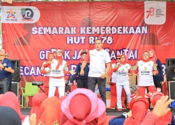 Sambut HUT Ke-78 RI, Plt. Wali Kota Bekasi Hadir di Semarak Senam Bersama dan Jalan Santai di Kecamatan Pondok Melati
