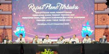 Jajaran Komisioner KPU Jatim saat Rapat Pleno terbuka (Foto. Dok KPU Jatim)