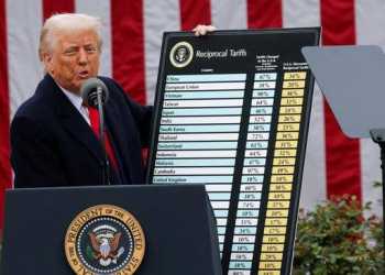 Presiden AS Donald Trump berpidato tentang tarif di Rose Garden di Gedung Putih di Washington, D.C., AS, 2 April 2025//ISTIMEWA