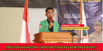 Presiden Mahasiswa UNRAS Kritik Keras Komitmen Bupati Bengkulu Utara dalam Seminar Daerah Pencegahan Narkoba