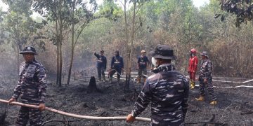 TNI AL dan Tim SAR Gabungan Berupaya Padamkan Karhutla di Banjar